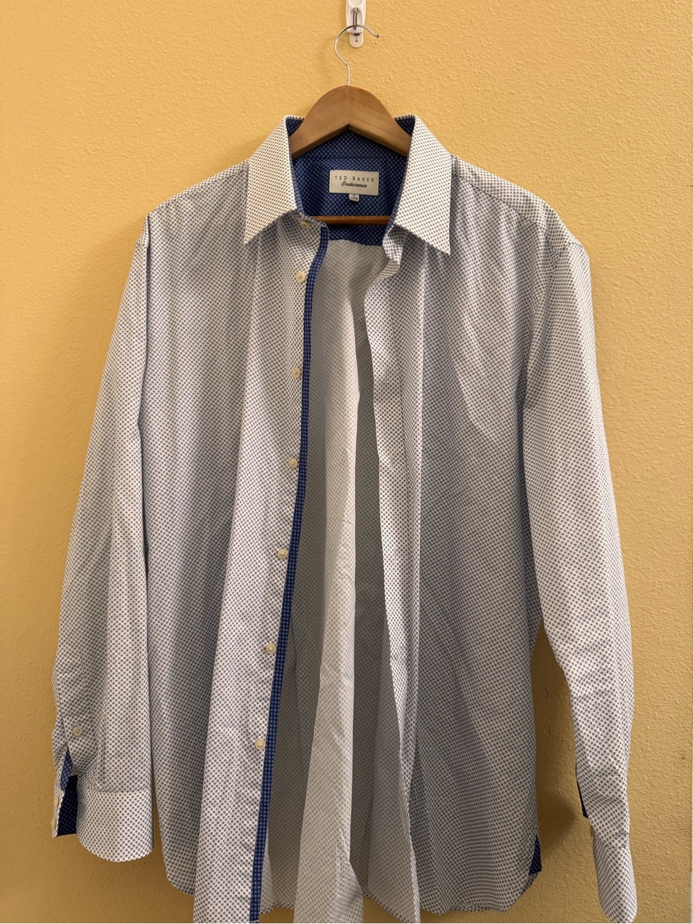 Ted Baker White Micro-Pattern Dress Shirt with Navy Trim